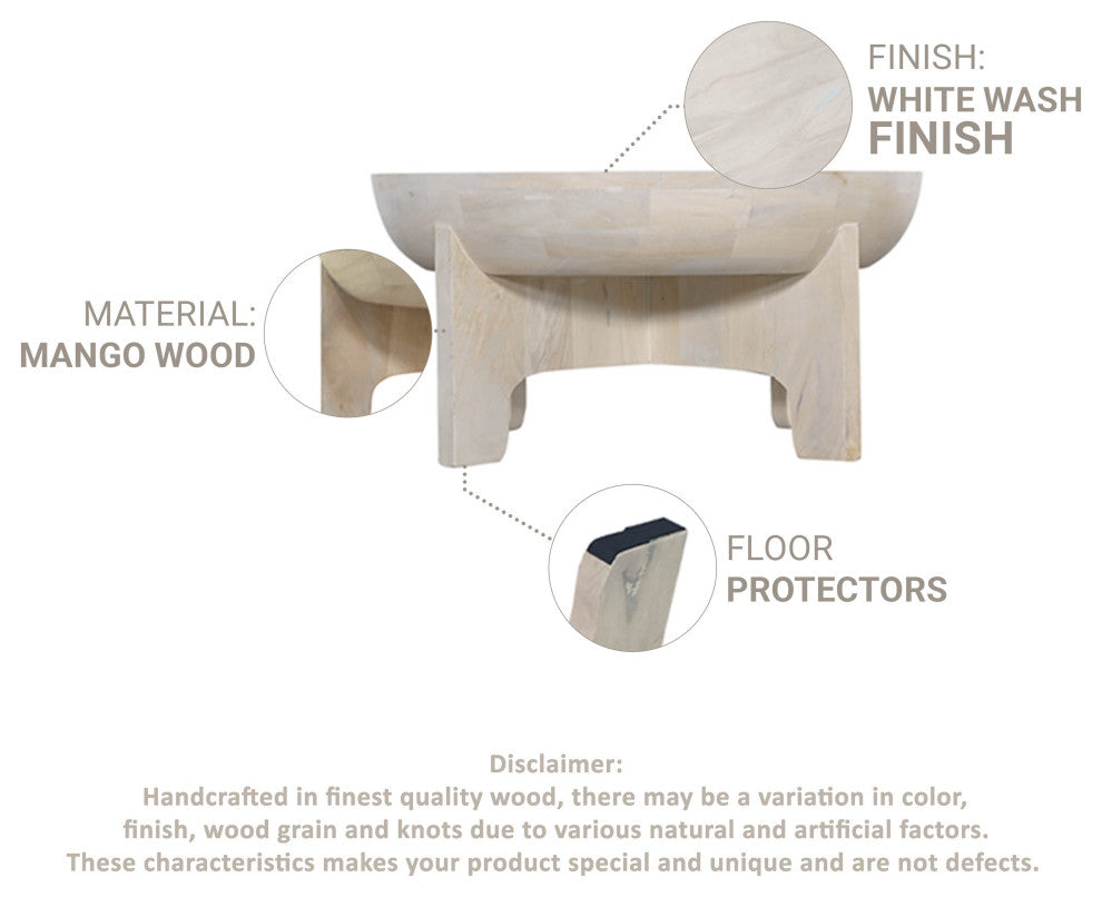 Tomas 32" Coffee Table Mango Wood Drum Top Classic Washed White