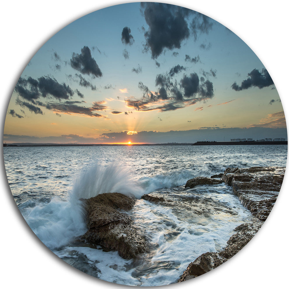 Bright Sydney Sunset Over Sea, Seashore Round Metal Wall Art, 11"