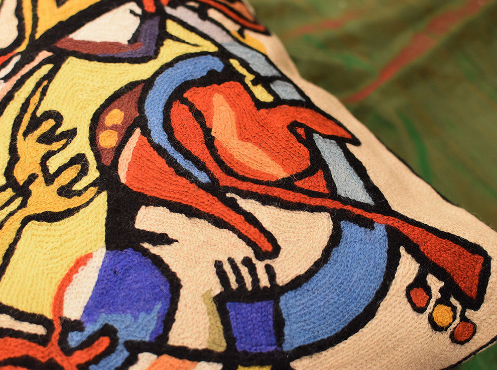 Wild Party I by Alfred Gockel Accent Pillow Cover-Handembroidered Wool 18x18"