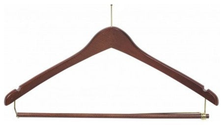 Anti-Theft Curved Suit Hanger With Locking Bar, Walnut/Brass Finish, Box of 100