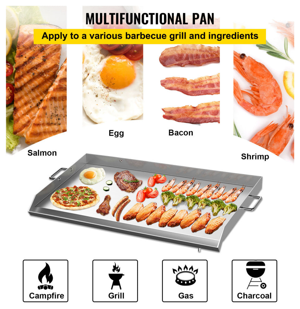 VEVOR 32" x 17" Stainless Steel Griddle Flat Top Grill Triple Griddle Cookware