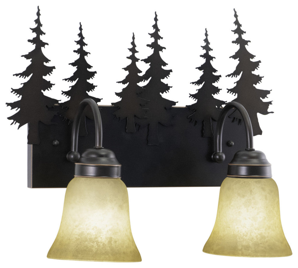 Bryce Bronze Rustic Bathroom Wall Fixture, Tree, 2-Light