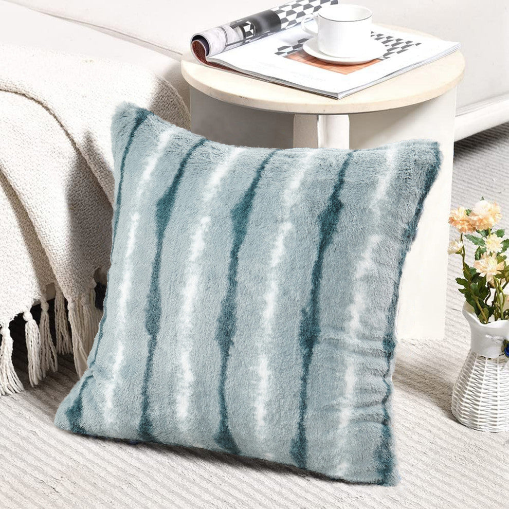 Amanda Stripe Faux Fur 2 Piece Pillow Shell Sets, Pearl Blue, 20"x20"