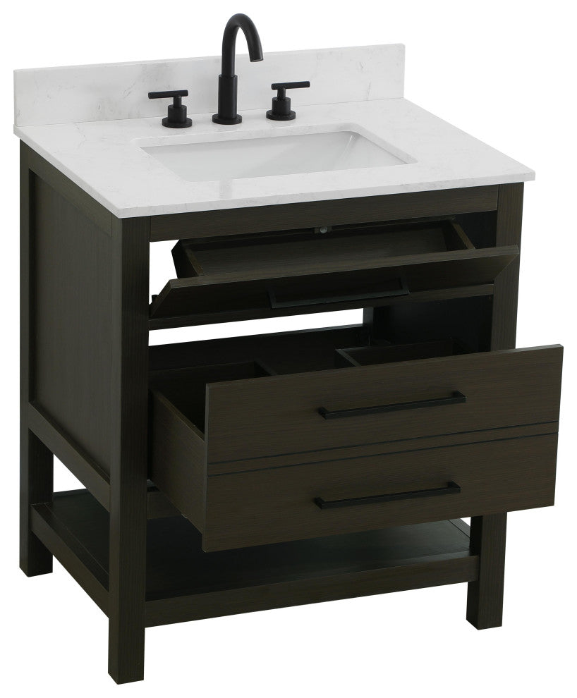 Home Living 30" Single Bathroom Vanity, Mocha Brown With Backsplash