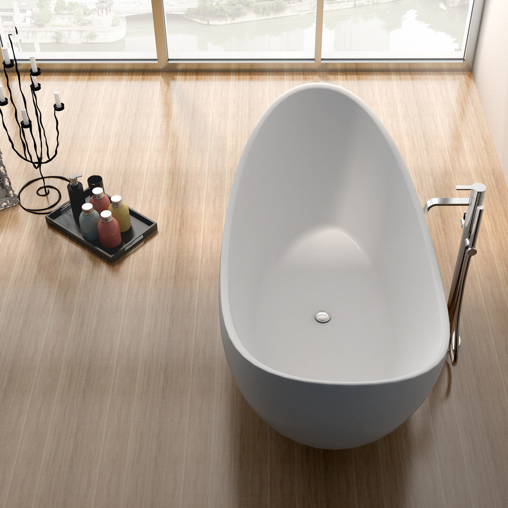 ADM Curved Freestanding Bathtub, Matte White, 73.6"
