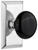 Single Studio Plate With Black Porcelain Knob, Bright Chrome