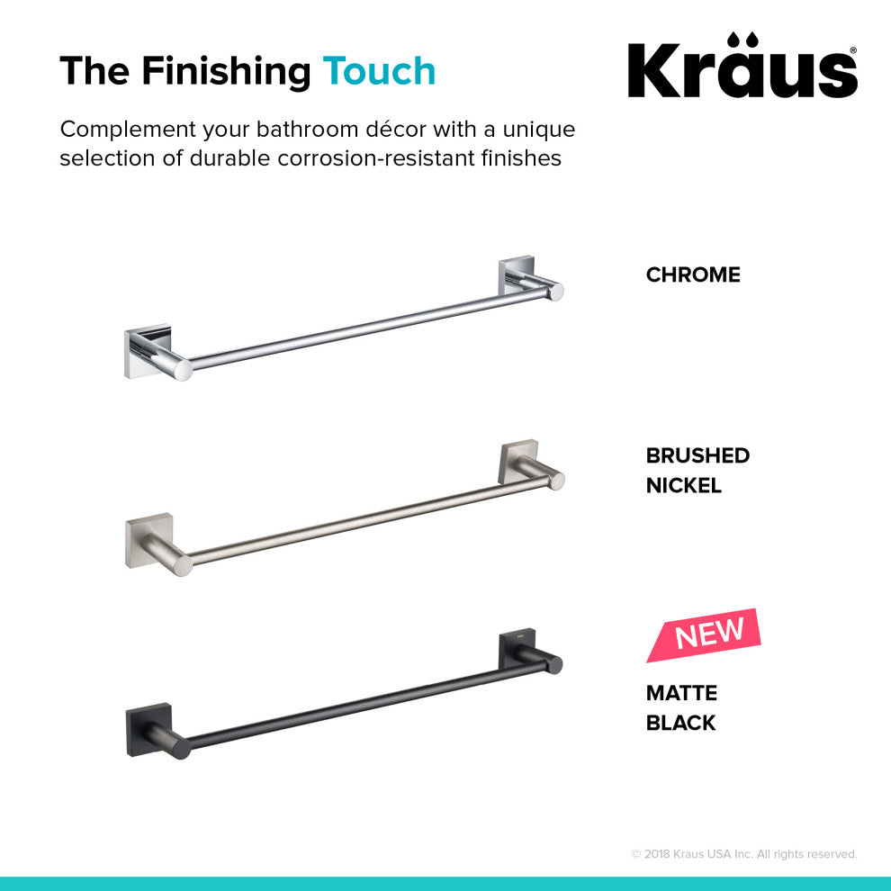 Ventus Bathroom 18" Towel Bar, Chrome