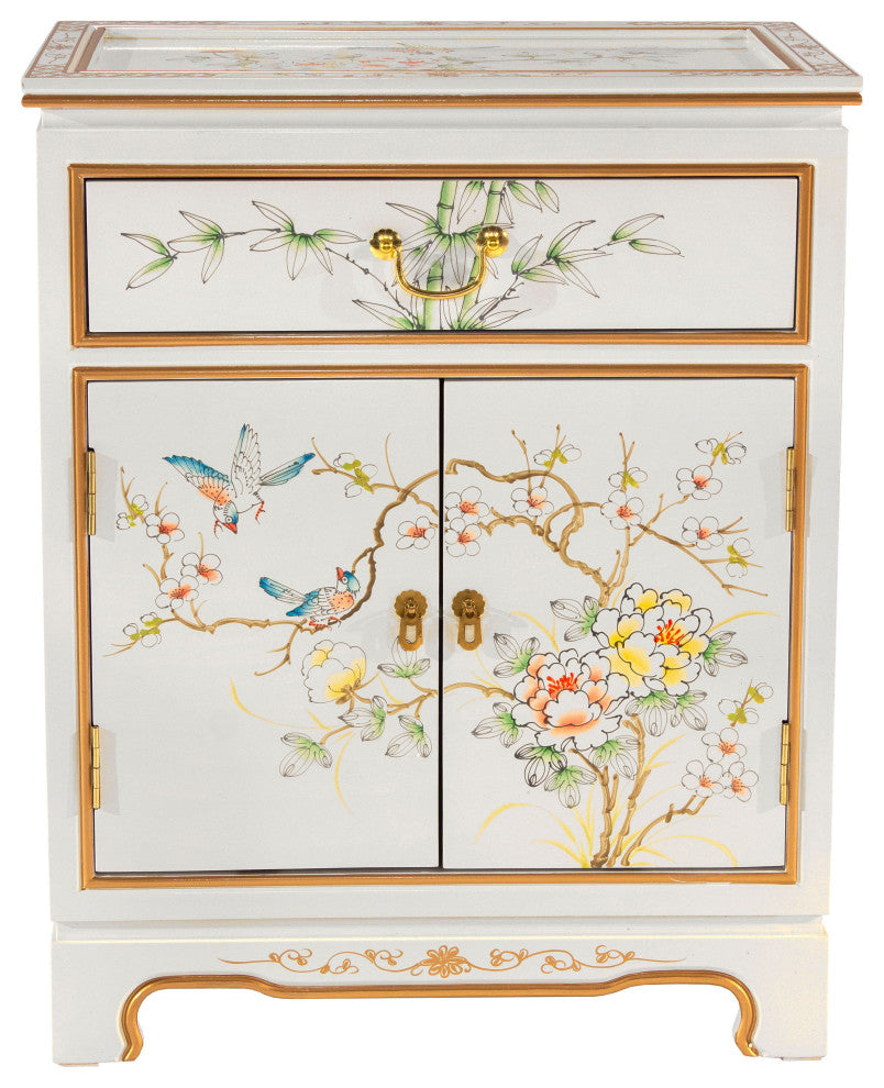 White Lacquer Cabinet Birds and Flowers