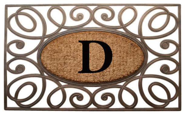 A1HC Rubber & Coir Elegant Circles Princess Doormat, Monogrammed, D