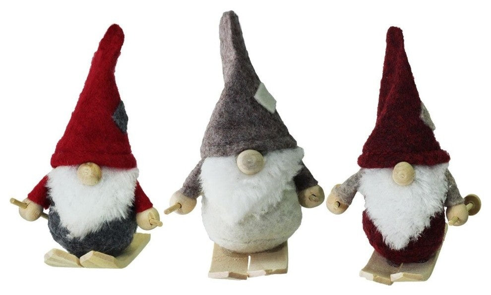 4" Skiing Gnomes Hanging Christmas Ornaments, Set of 3