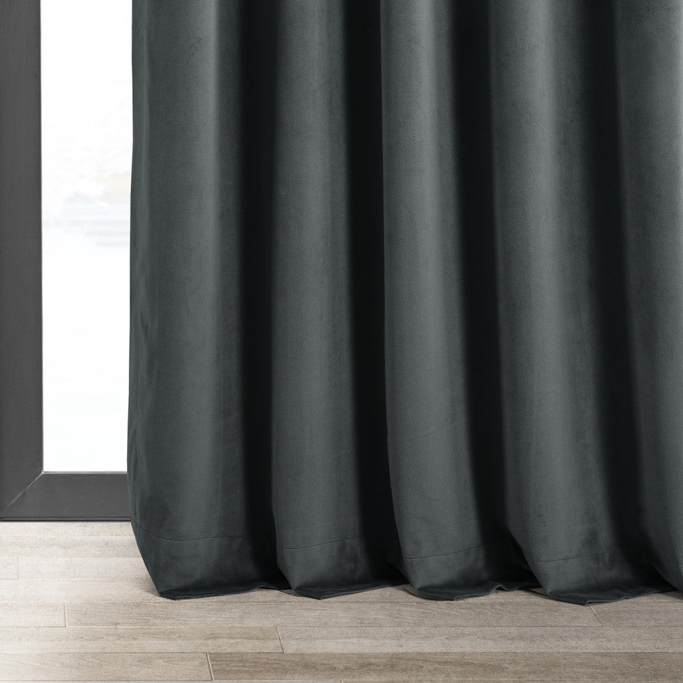Signature Natural Gray Blackout Velvet Curtain Single Panel, 50"x108"