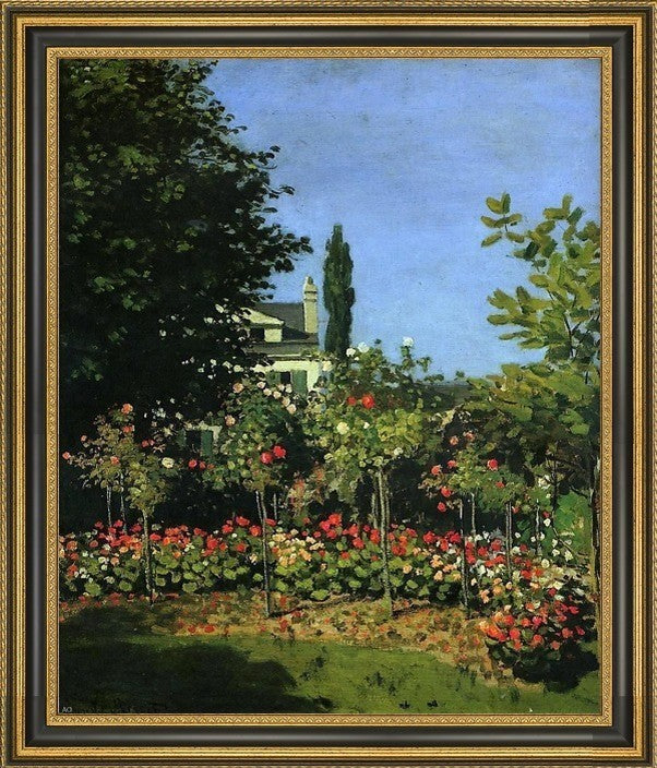 Claude Oscar Monet a Garden in Flower Framed Premium Canvas Print, 20"x25"
