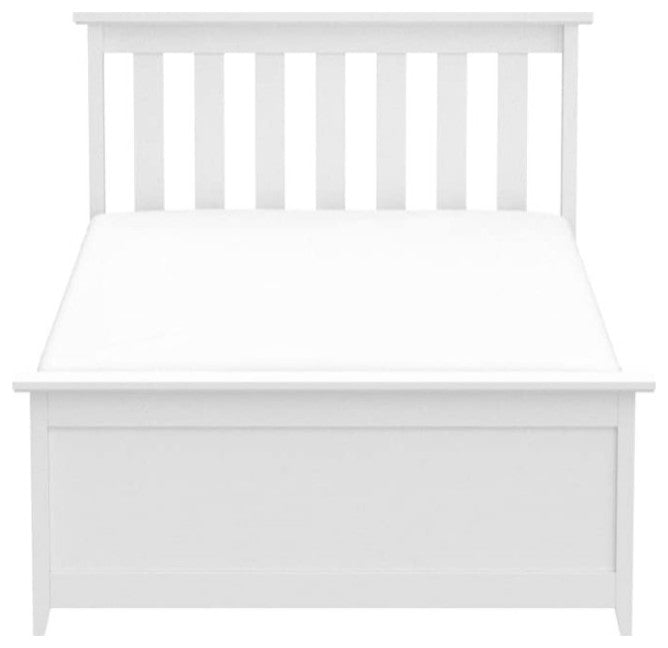 Classic Platform Bed, White Pine Wood Construction & Slatted Headboard, Twin