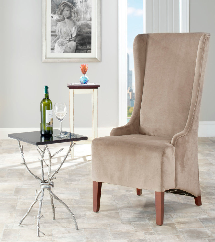 Safavieh Becall 20" Cotton Dining Chair, Mushroom Taupe, Cherry Mahogany