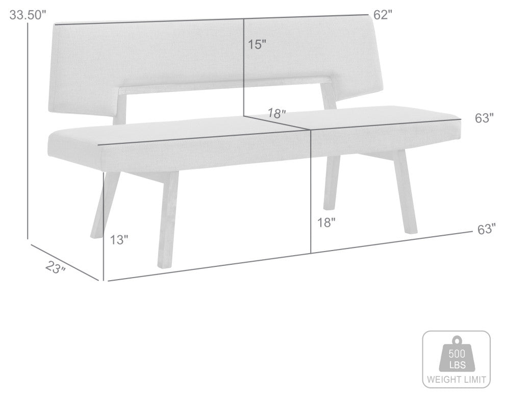 Channell Wood Dining Bench, Walnut Finish With Blue Fabric