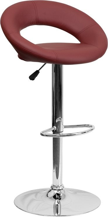 Estella Burgundy Vinyl Round-Orbit Back Swivel Adjustable Barstool