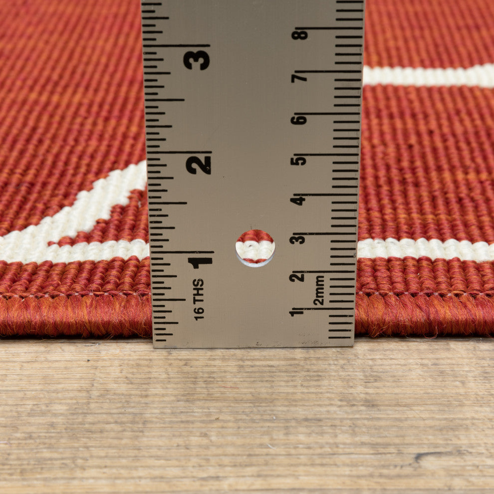 Madelina Lattice Red and Ivory Indoor or Outdoor Area Rug, 7'10" Round