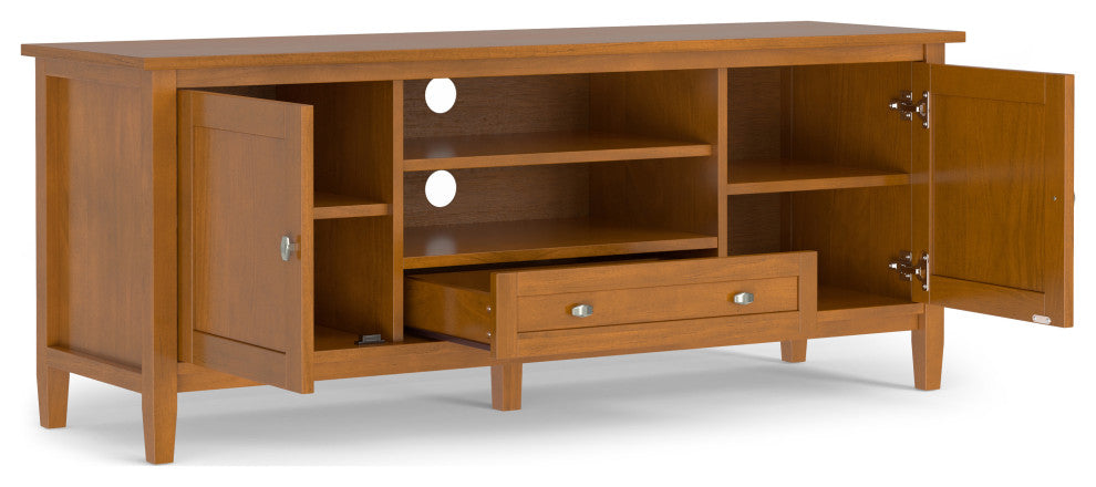 Warm Shaker Solid Wood 60" TV Media Stand, Light Golden Brown For TVs up to65"