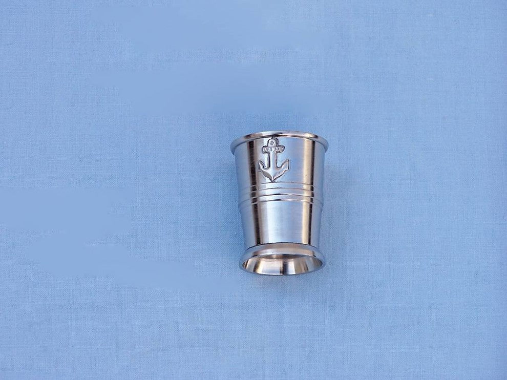 Brushed Nickel Anchor Shot Glasses With Rosewood Box 4'', Set of 2