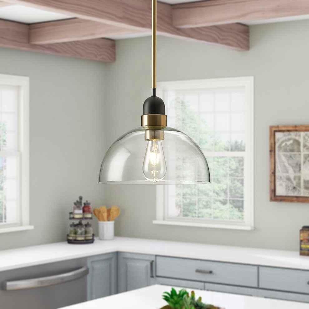 Industrial Matte Black Glass Shade Pendant Light With Brass Finish