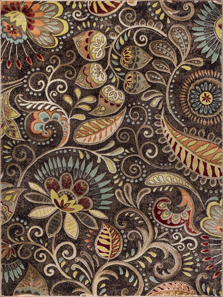 Giselle Transitional Floral Area Rug, Brown, 7'10'' X 10'3''