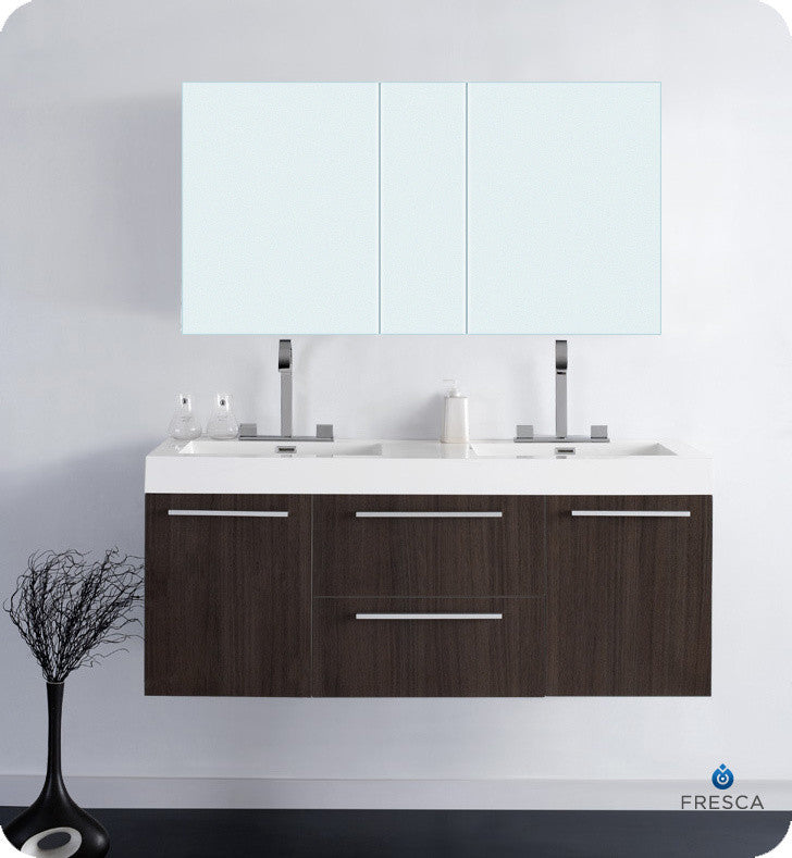 Opulento Gray Oak Modern Double Sink Bathroom Vanity, Faucet FFT3076CH