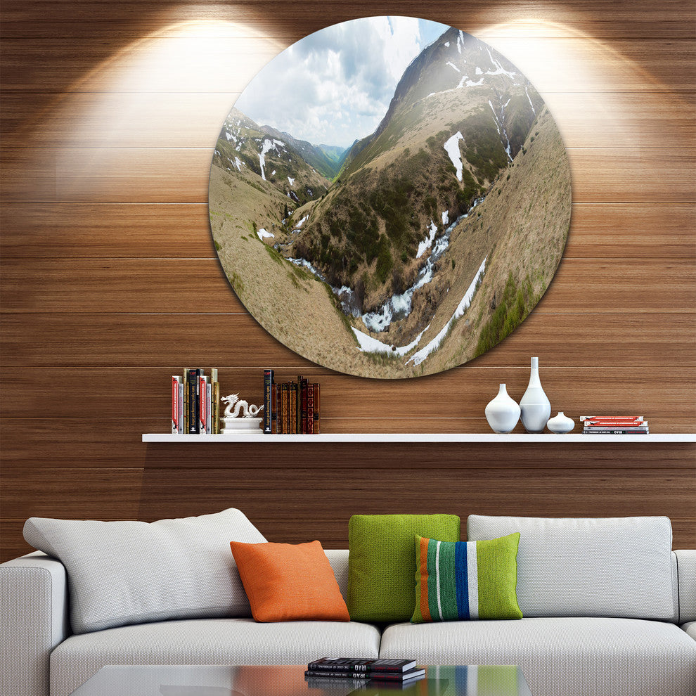 Wild Sprint Mountain Panorama, Landscape Round Metal Wall Art, 11"