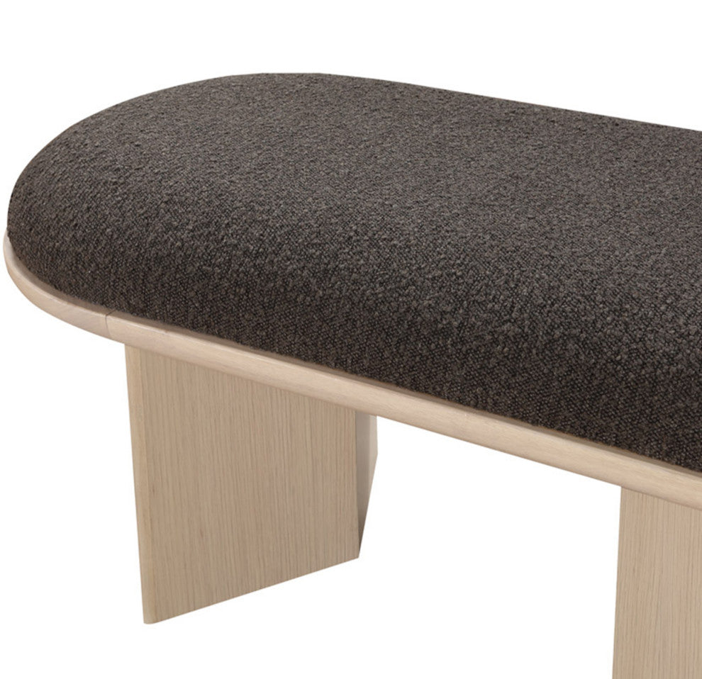 Wilshire Boucle Fabric Upholstered Bench, Brown, Natural Oak Finish