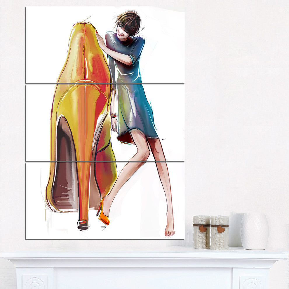 "Girl in Love With High-heel Shoes" Digital Metal Wall Art, 3 Panels, 28"x36"
