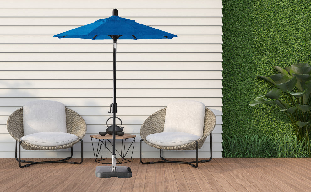 6' Round Auto Tilt Market Umbrella, Black Sapphire Frame, Pacific Blue