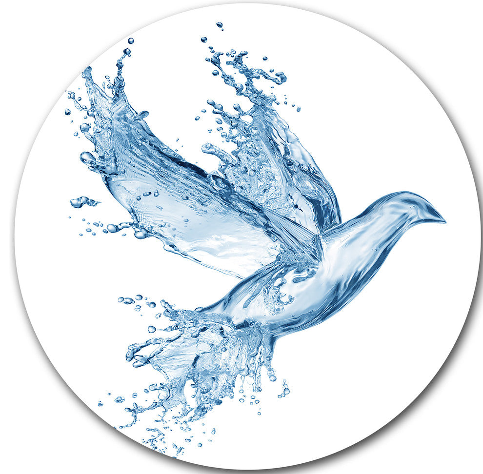 Dove From Water Splashes, Animal Digital Large Disc Metal Wall Art, 11"