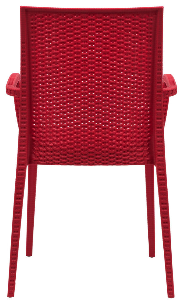 LeisureMod Weave Mace Indoor Outdoor Patio Dinin Armchairs, Black, Red