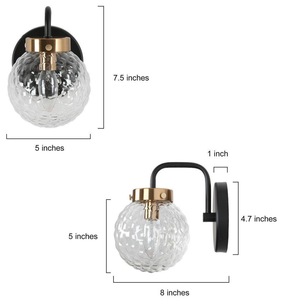 LNC Astrid Black and Gold Modern Textured-Glass Wall Sconce, 1 Light