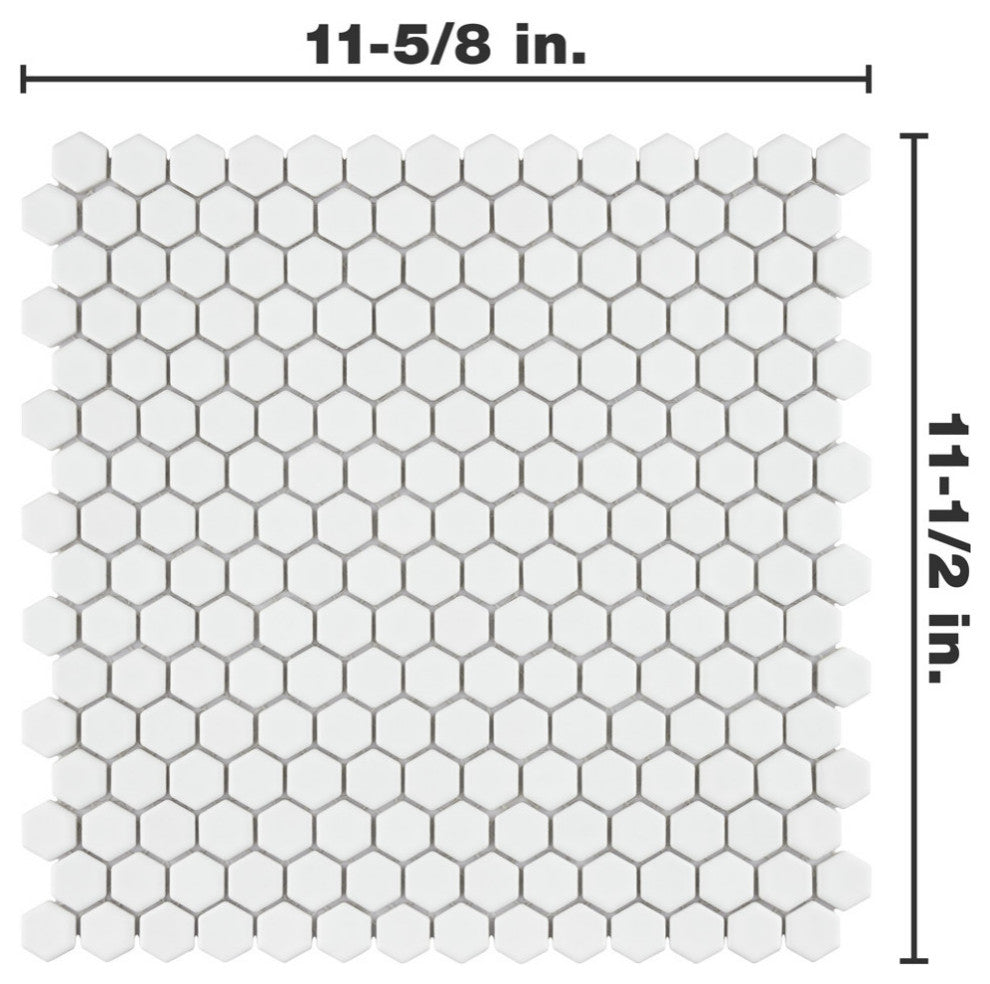 Colmena Hex Porcelain Floor and Wall Mosaic Tile, Matte White