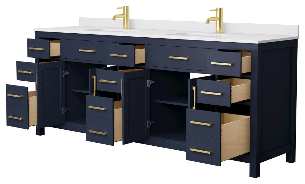 Beckett 84" Dark Blue Double Vanity, White Cultured Marble Top