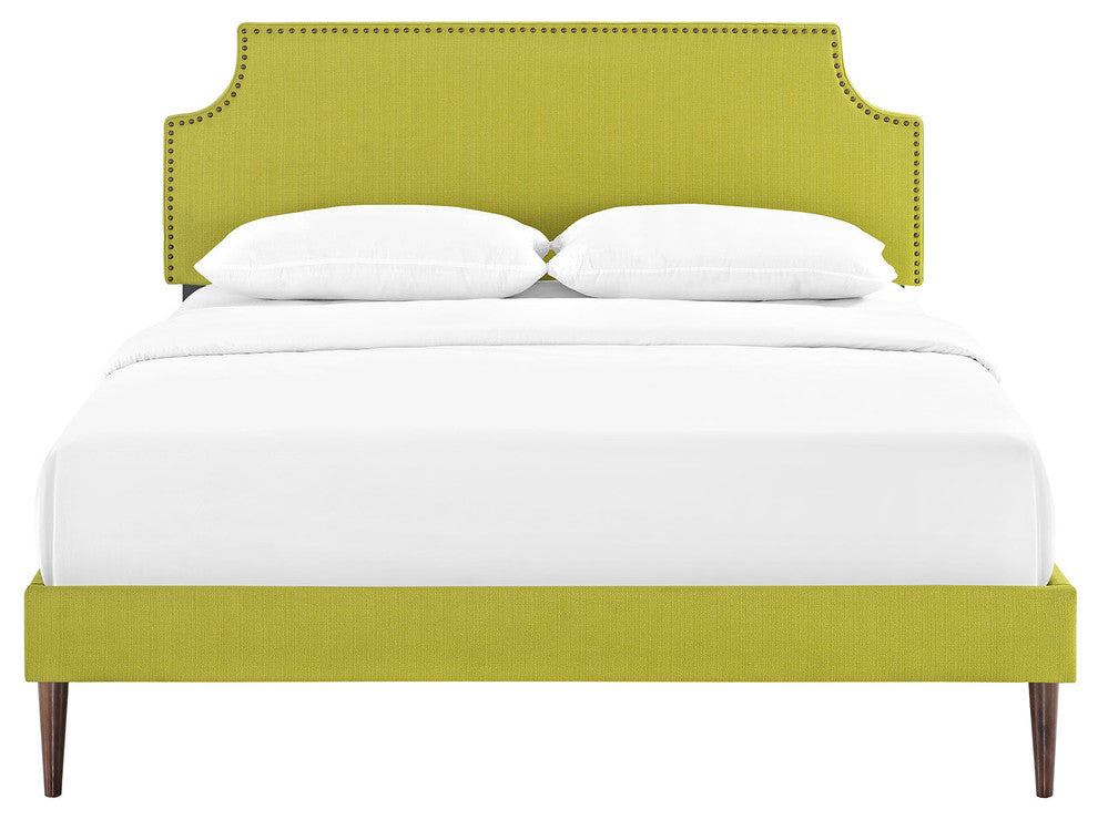 Modway Laura Full Fabric Platform Bed With Round Tapered Legs, Wheatgrass