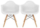 Set of 2 Modern Dining Plastic Side Chairs with Wood Wooden Cross Metal Legs, White