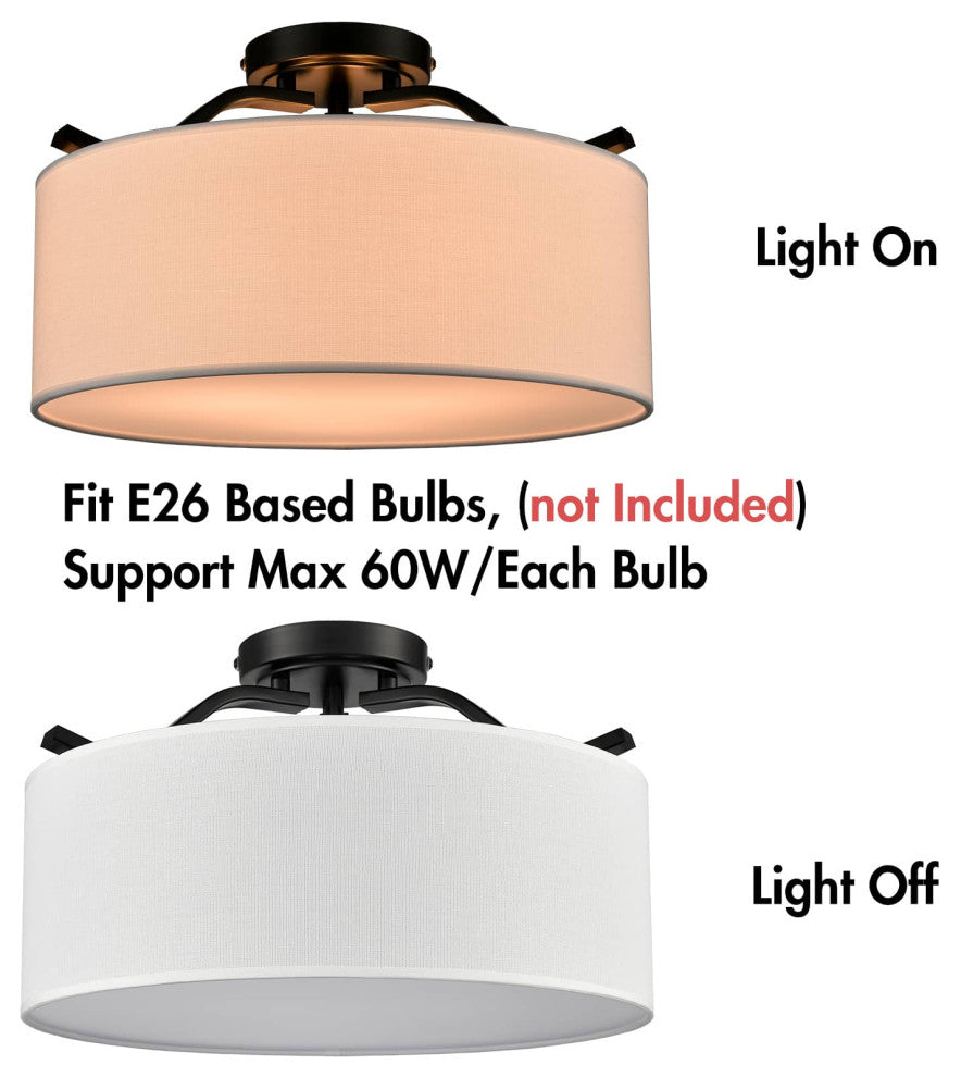 Modern Fabric Drum Ceiling Light,Black