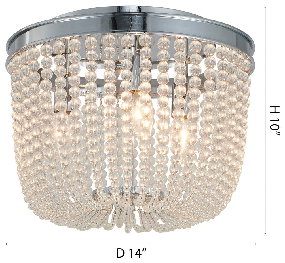 3-Light Chrome Semi Flush Mount With Clear Glass Beads