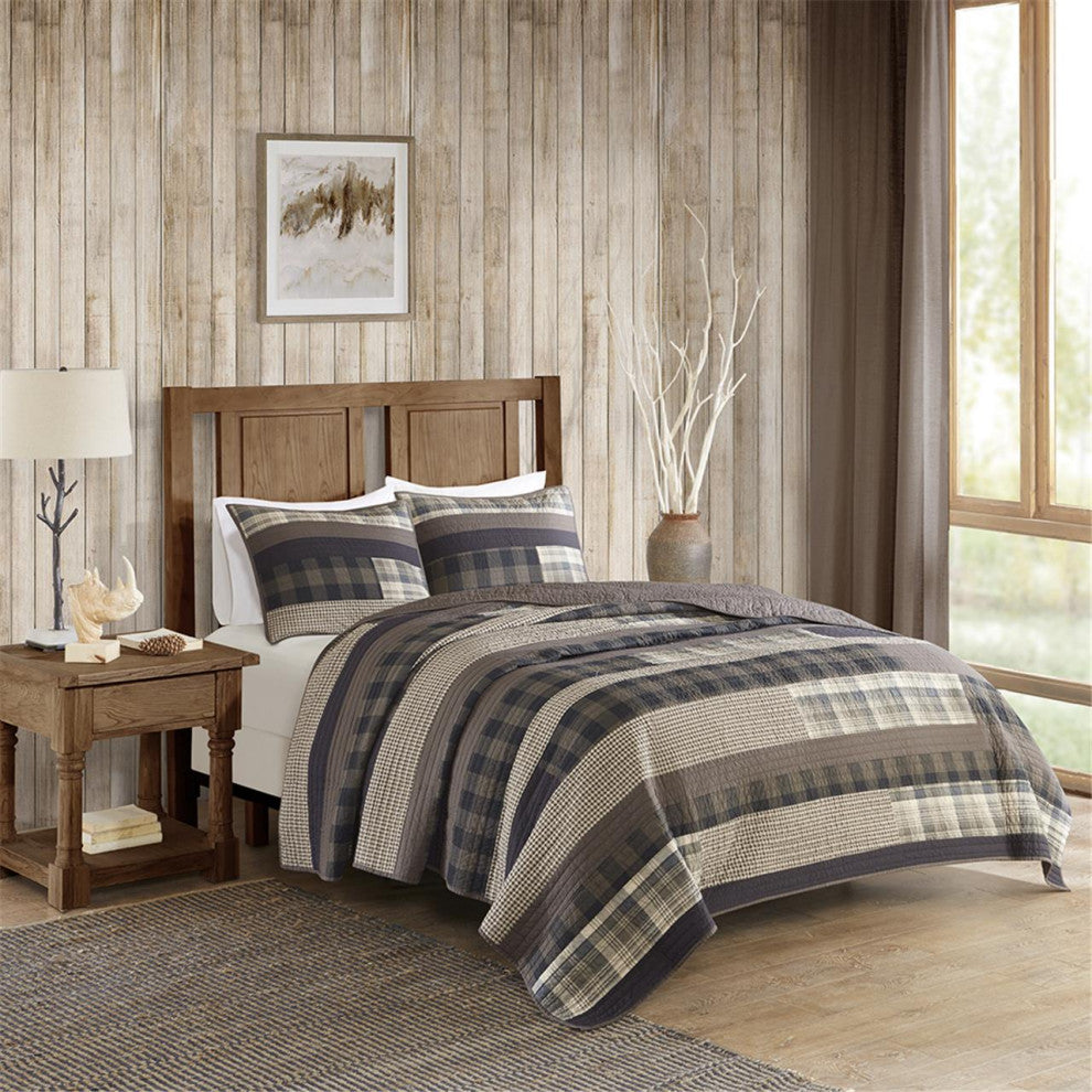 Woolrich Winter Plains 100% Cotton Oversized Quilt Mini Set, Taupe