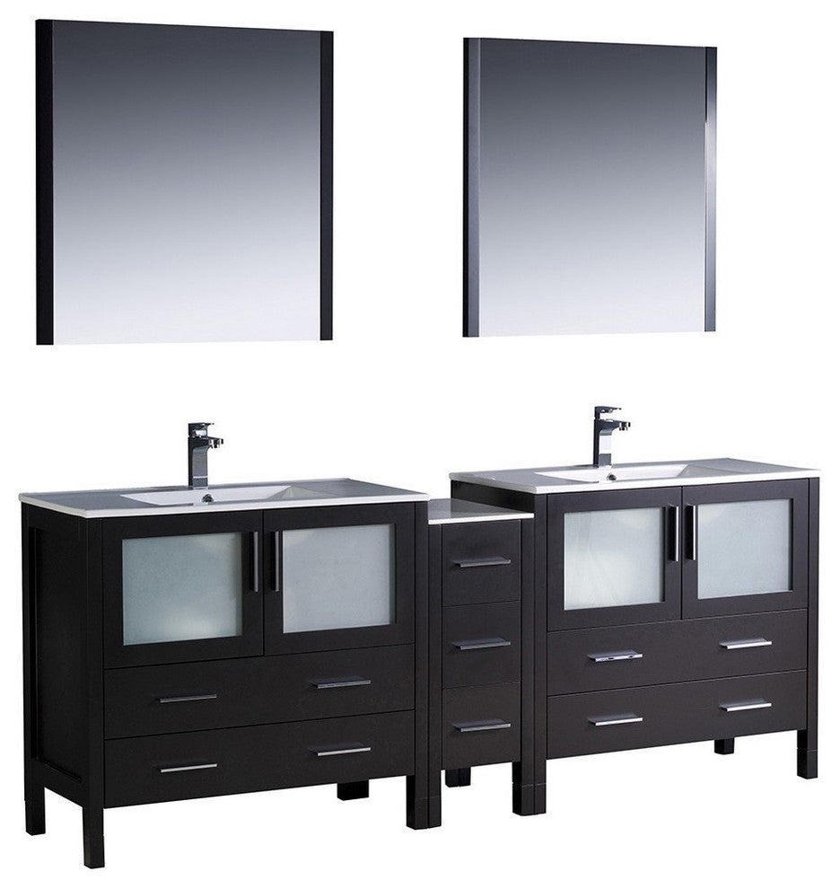 Torino 84" Espresso Modern Double Sink Bathroom Vanity, Faucet FFT3111CH