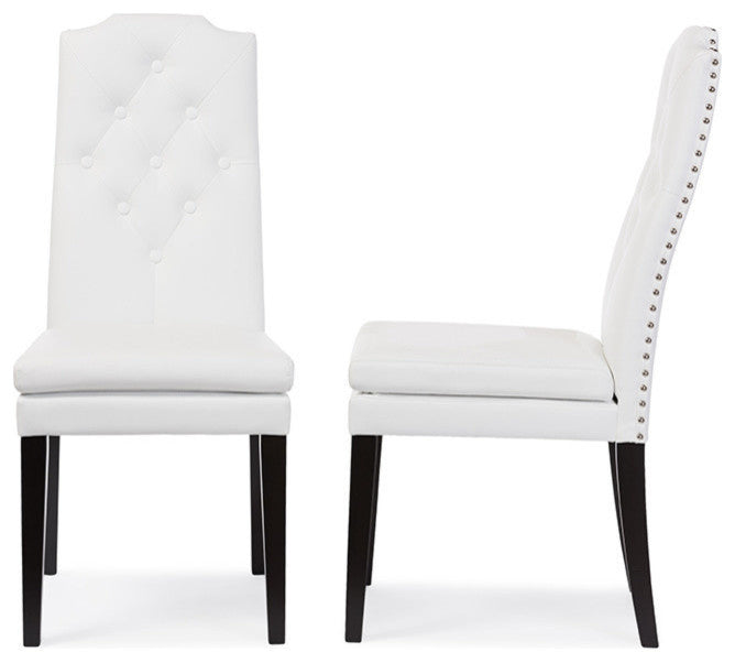 Dylin Faux Leather Button-Tufted Nail Heads Trim Dining Chair, Set of 2, White