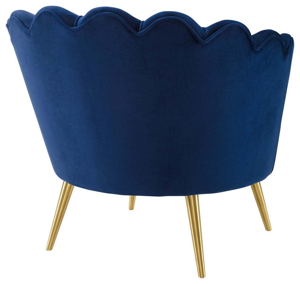 Navy Admire Scalloped Edge Performance Velvet Accent Armchair