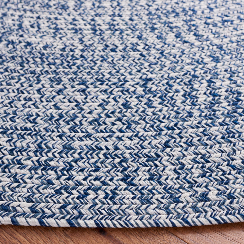 Safavieh Braided BRA201 Rug Machine-Washable, Dark Blue/Ivory, 8'x10' Oval