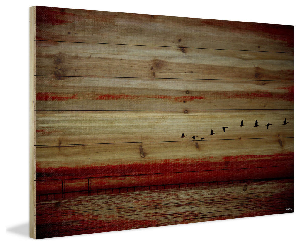"Flying South" UV Ink Print on Natural Pine Wood, 36"x24"