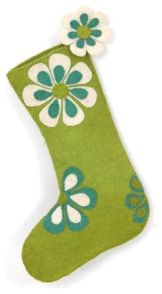 Flower Power Christmas Stocking in Lime