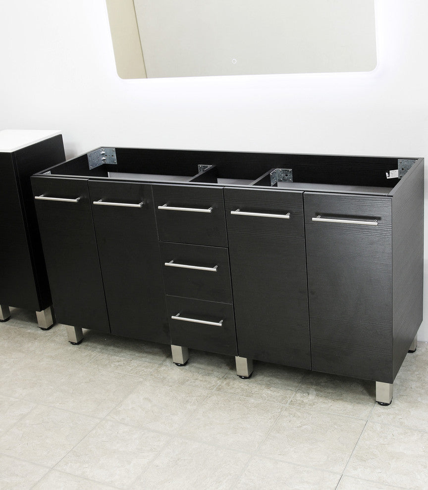 Windbay 60" Free Standing Double Vanity, Black, White Quartz Under Mount Counter