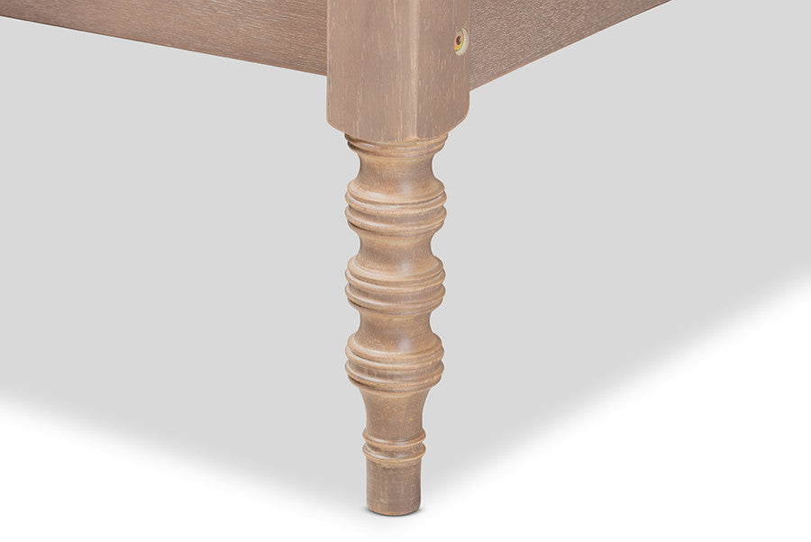 Cielle French Bohemian Antique Oak Finished Wood King Size Platform Bed Frame