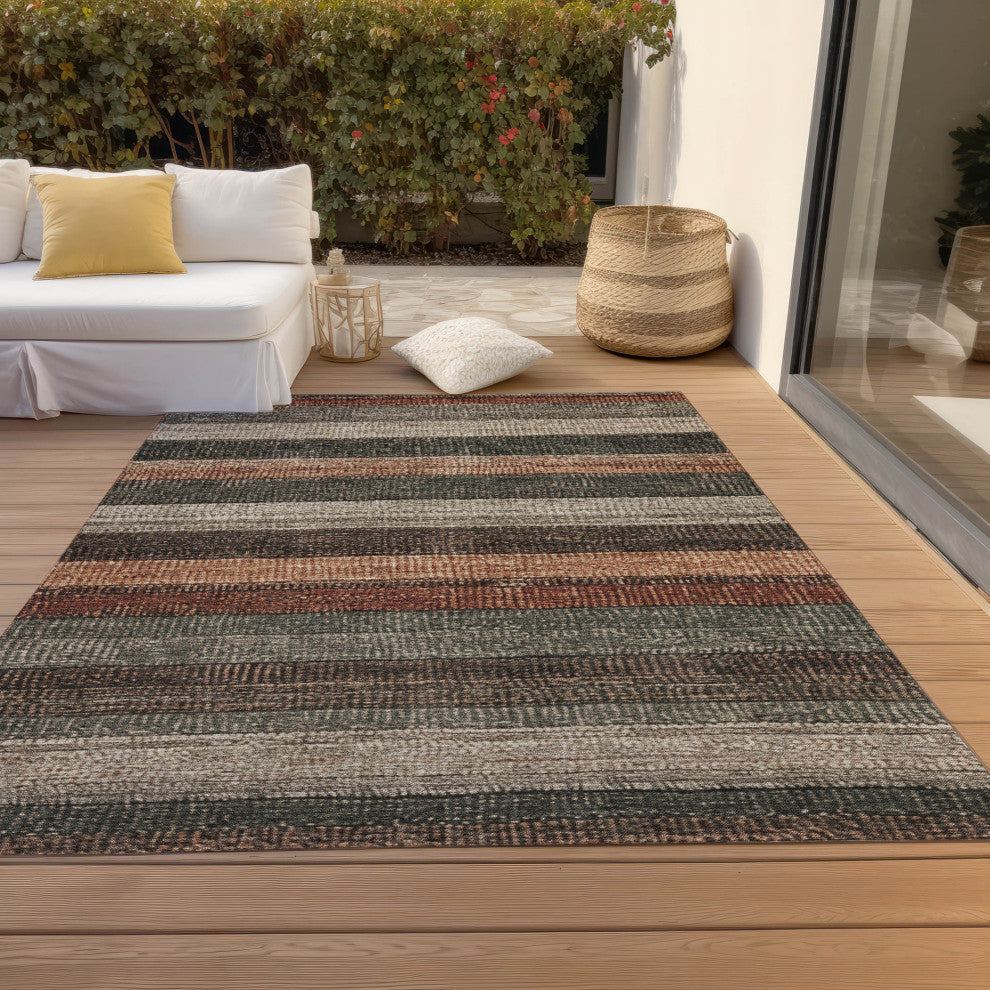 Machine Washable Indoor/Outdoor Chantille ACN1865 Orange 5' x 7'6" Rug