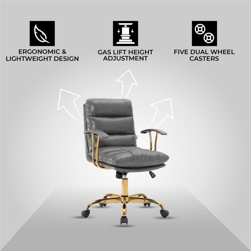 LeisureMod Regina Modern Leather Adjustable Conference Chair, Titanium Gray